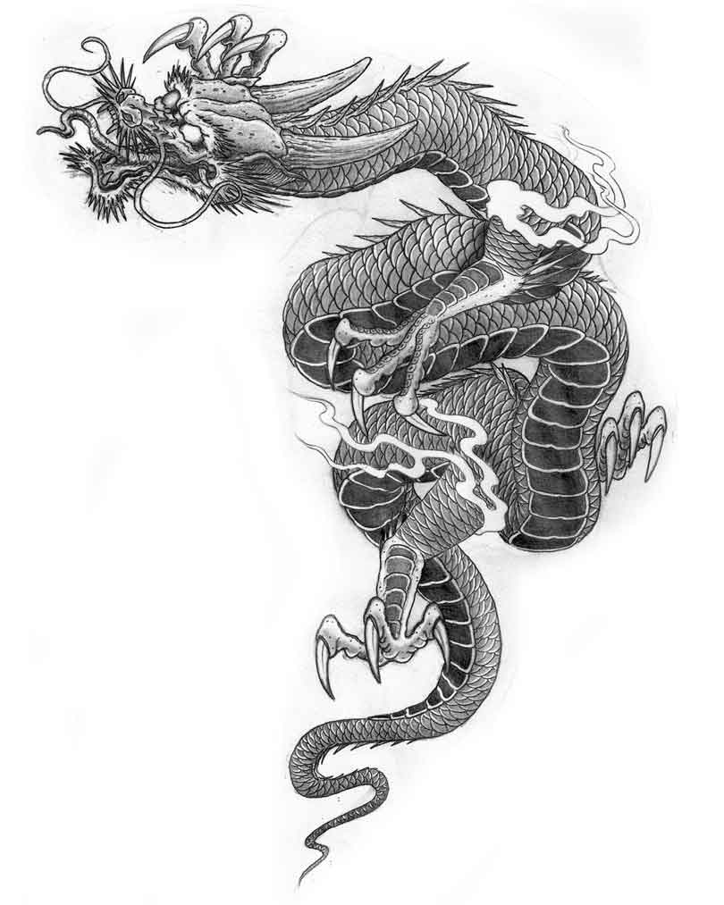 Dragon chest and sleeve tattoo design