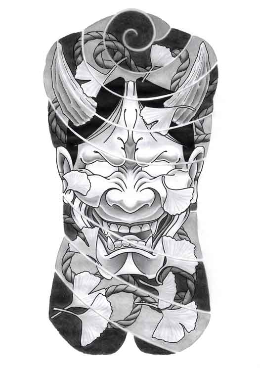 Hannya mask backpiece tattoo design